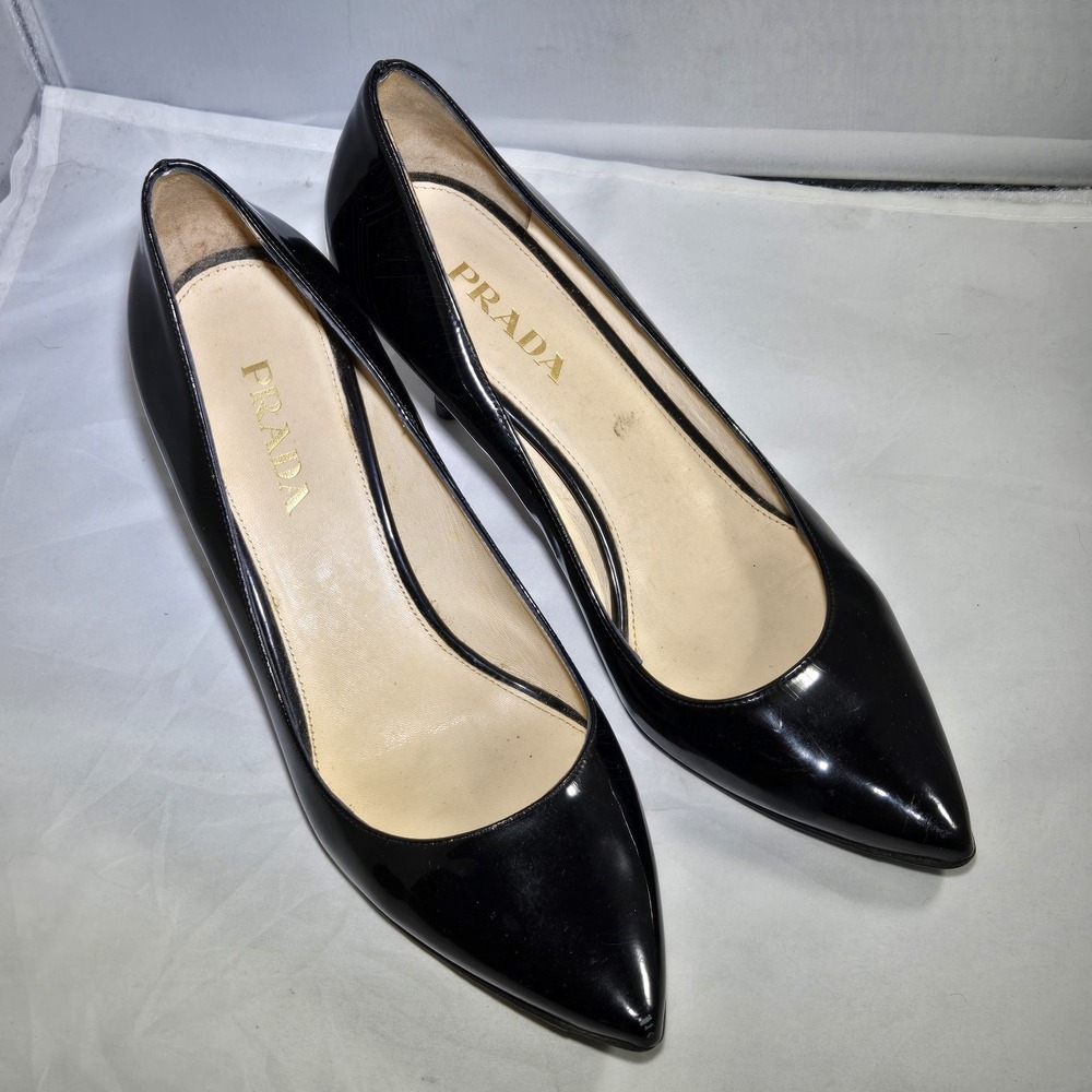 Prada Black Patent Leather Pointed-Toe‎ Platform Pumps - Used Size 6.5 (IT 37)